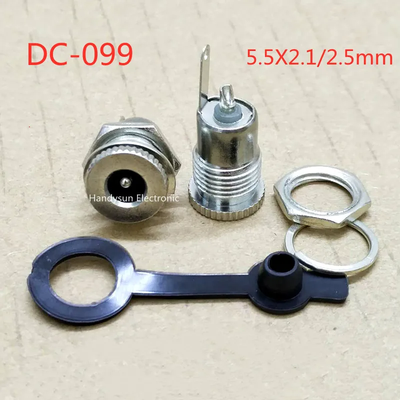 DC-099 DC Power Socket 5.5x2.1/2.5mm Threaded High Current All Copper Charging Socket Female Base with Waterproof Cap Connector