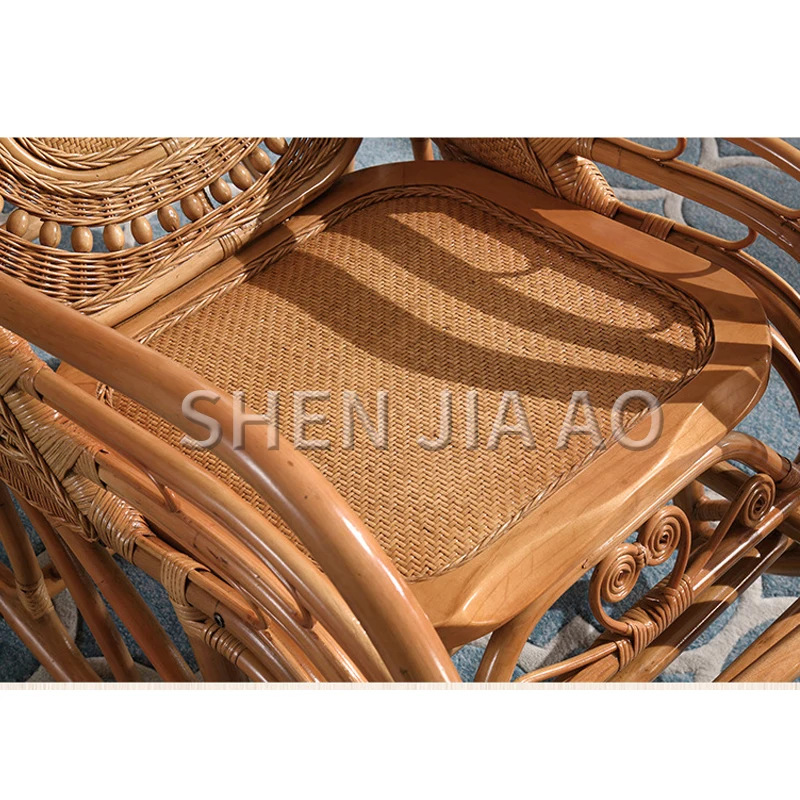 1PC Natural Wicker Rocking Chair Folding Rocking Lunch Lounge Chair Balcony Old Hand-woven Chair (Excluding Table)