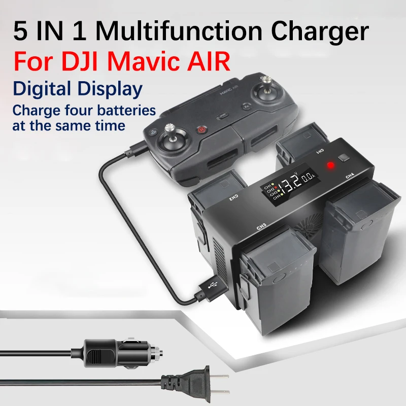 For DJI Mavic Air Drone Battery 5 IN 1 Multifunction Balance Digital Display Home Charger Hub Car Charger Adapter Accessories