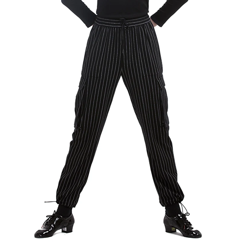 Latin Dance Pants Unisex Striped Pocket Trousers Modern Tango Rumba Samba Cha Cha Dancing Practice Clothes Women Men Wear DN4610