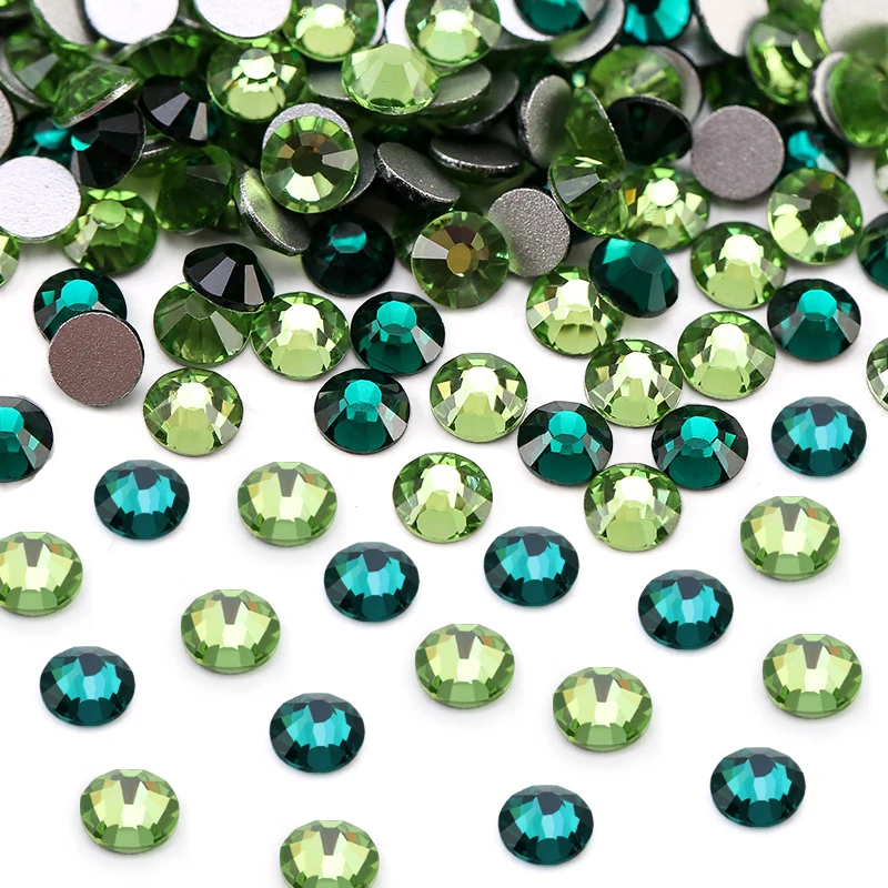 QIAO Green Series Rhinestones Flatback Crystal Strass Diamond Gems Nail Rhinestones for Clothing Decorations Crystal Accessories