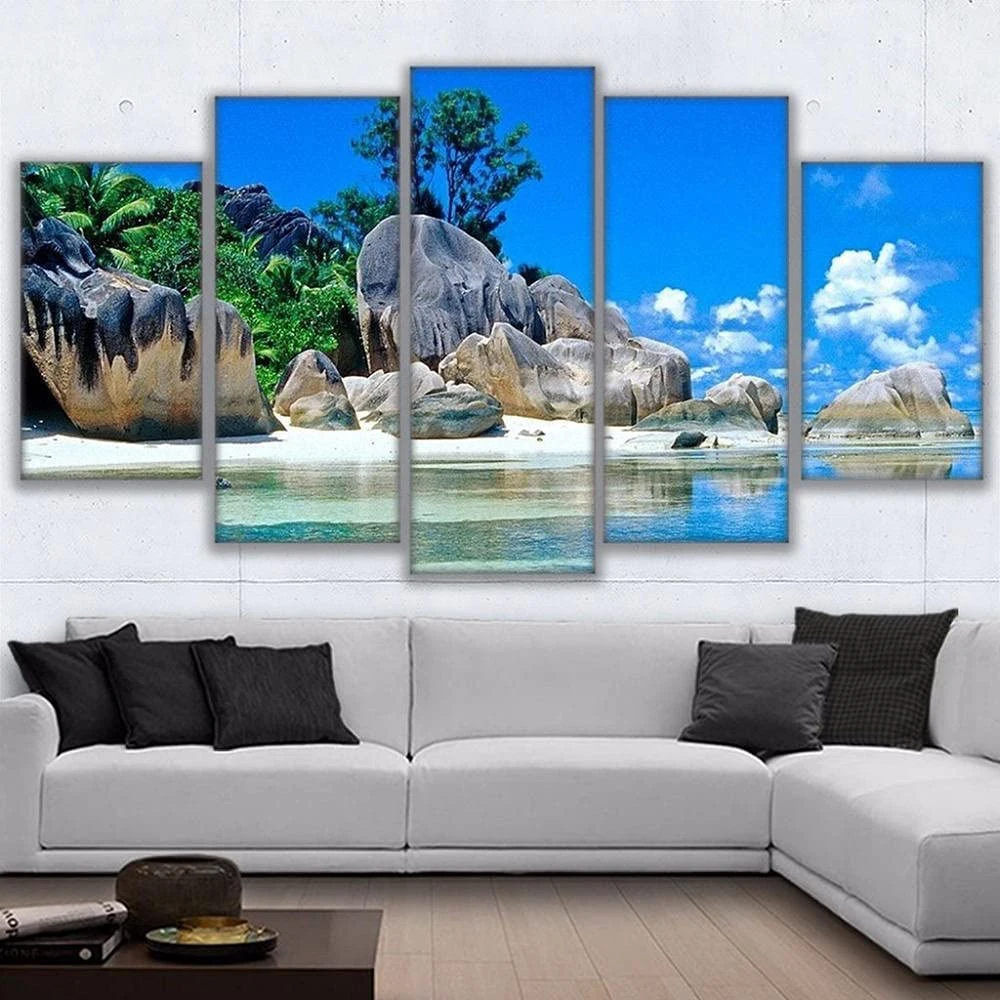 5 Pieces Wall Art Canvas Painting Landscape Poster Beach Desert Island Modern Living Room Home Decoration Modular Pictures