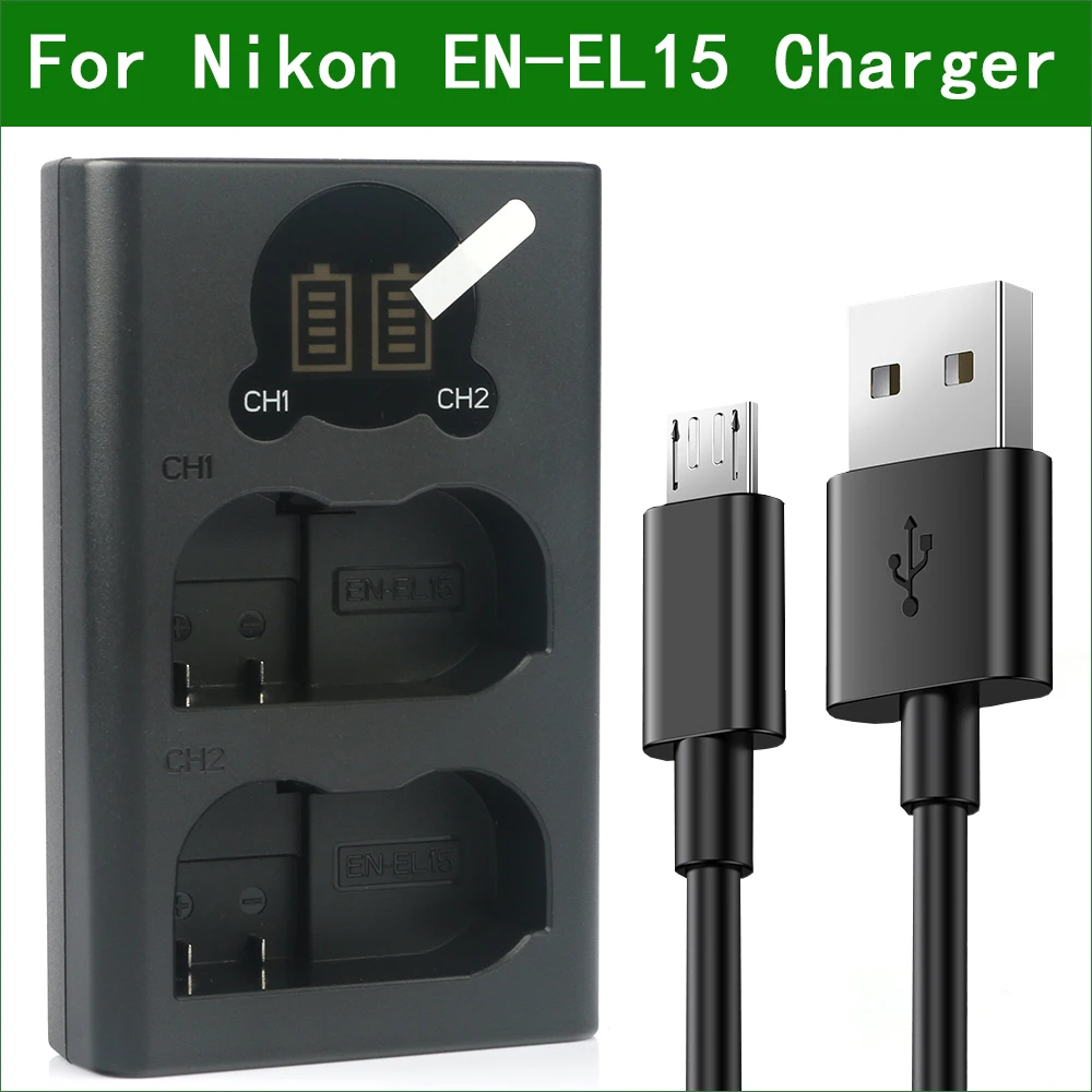 EN-EL15 EL15 MH-25 MH-25a Dual USB Battery Charger for Nikon D800E D810A D7000 D7100 D7200 D7500 Z6 Z7