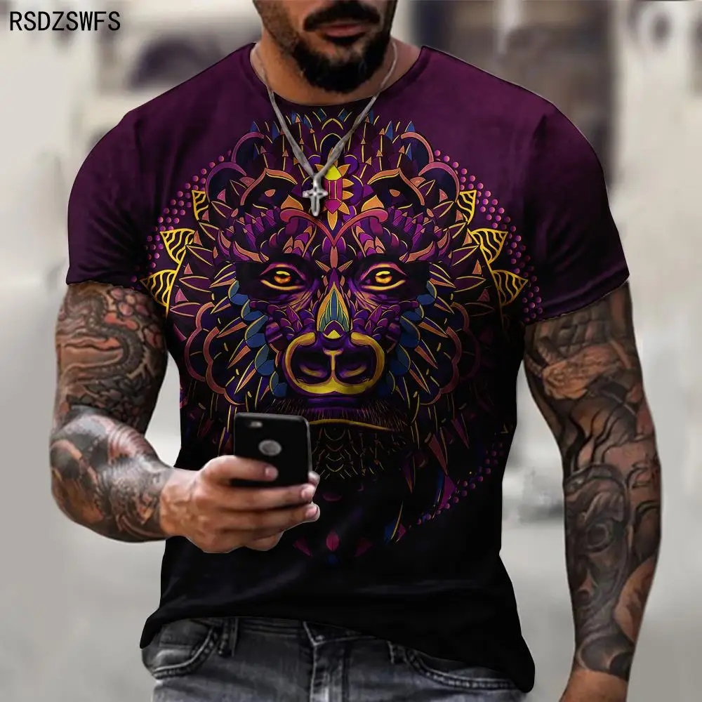 Summer New Printed Men's T-Shirts, Super-Size Breathable And Quick-Drying Fitness Clothes, Skull And Bull Head Funny Tops Tees