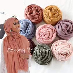 105*190cm One Piece donna Oversize solido sciarpa scialli scialli testa avvolge viscosa Cashmere musulmano sfilacciato hijab Pashmina