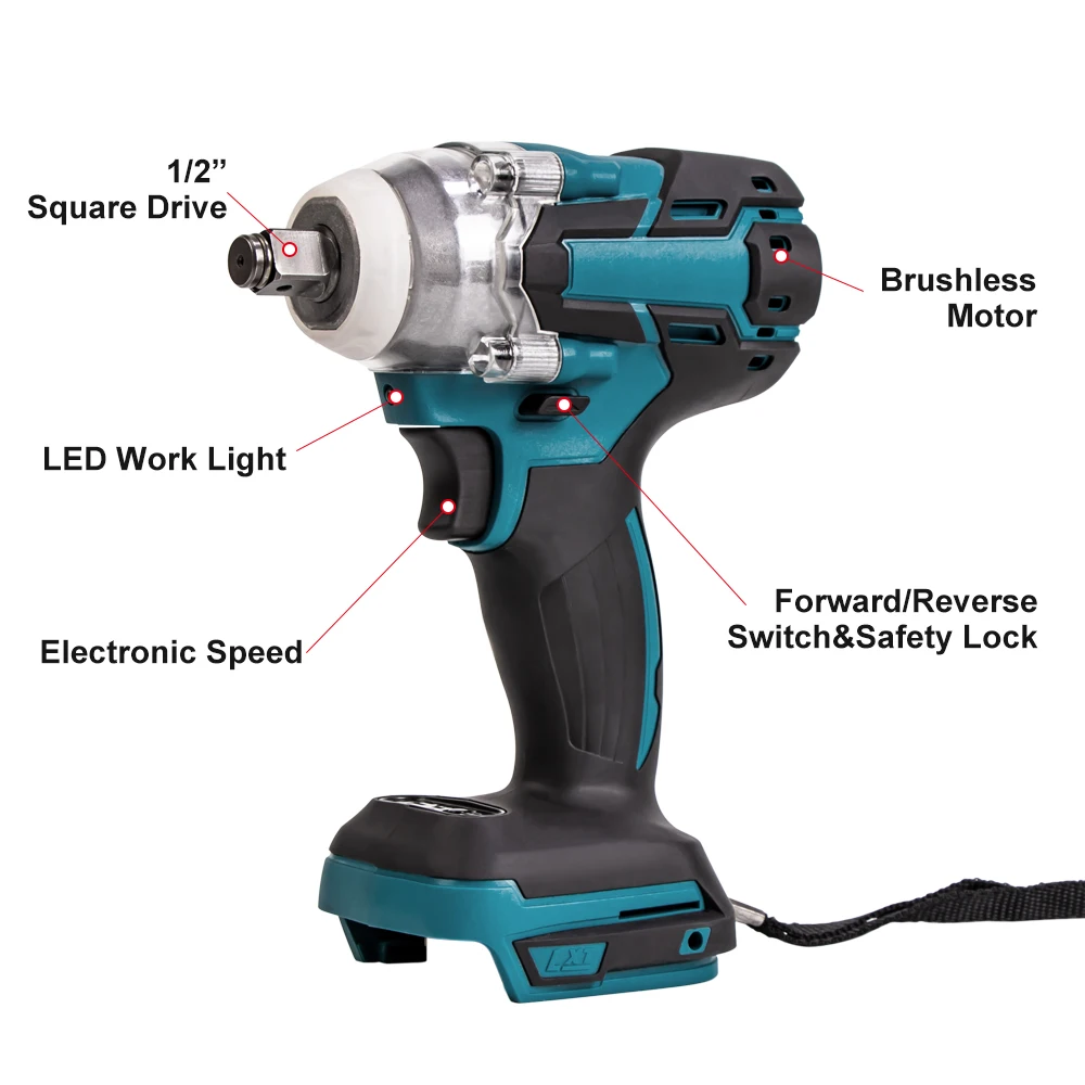 Electric Impact Wrench 18V-68V Rechargeable 1/2 Socket Wrench Cordless Without Battery For Makita 18v Battery DTW285ZOld battery