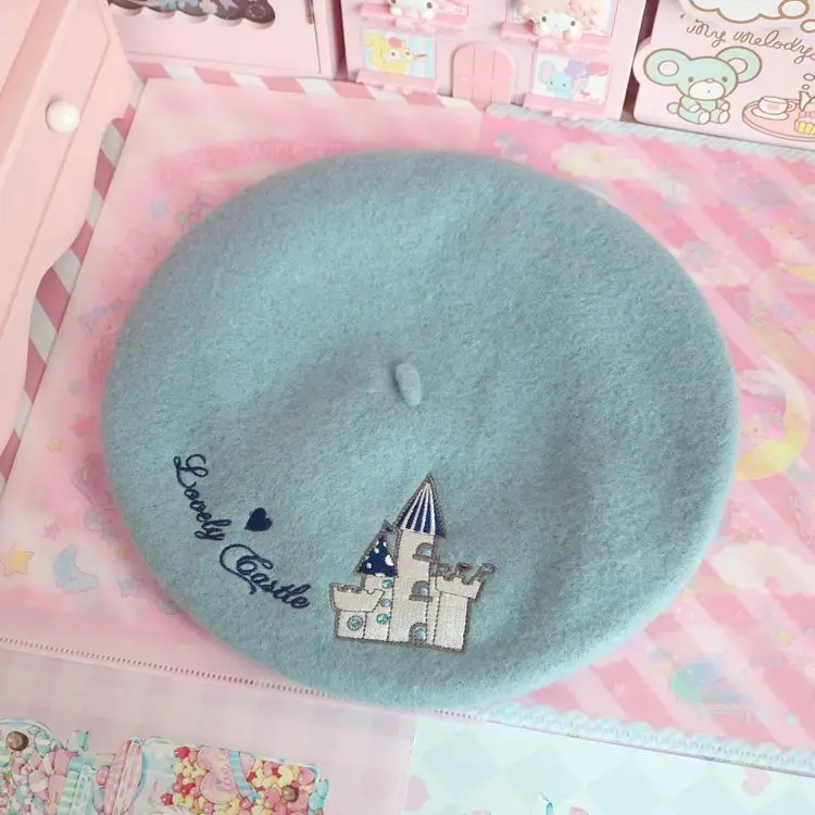 Cute Japanese soft sister lolita strawberry Korean Beret woolen hats beret painter cap female sweet biscuits