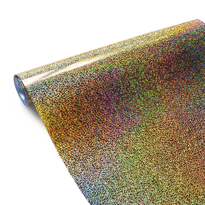 

Holographic Heat Transfer Vinyl Glitter HTV for clothing Iron On Vinyl easy cut and weed films washable Sparkle gold on Garmen