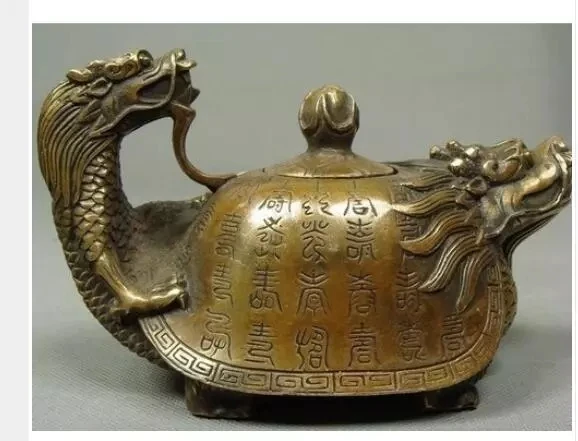 

Decorated Old Bronze Chinese Old Copper Handwork Dragon Tea Pot Antique crafts Copper sculpture home.