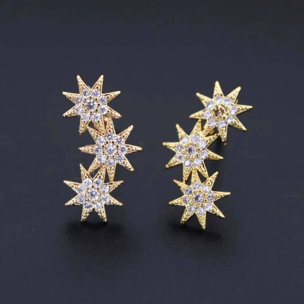 

10pairs Micro Cubic Zirconia Starburst Sunburst Earrings Post Studs Pearls Base Gold plated for DIY Women Bridal Wedding