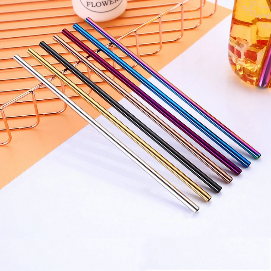 

50PCS Reusable Drinking Straws Metal Stainless Steel Straight Straws 215mm