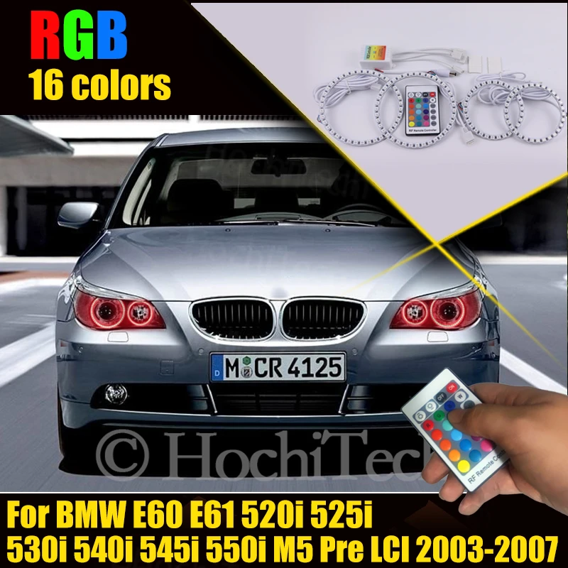 For BMW E60 E61 520i 525i 530i 540i 545i 550i M5 Pre LCI 2003-2007 Multi-Color Changing Shift LED RGB Headlight  Ring Set