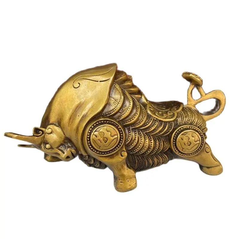 

Pure Copper Bull Wall Street Zhaocai Ruyi Yuanbao Brass Bull Statue