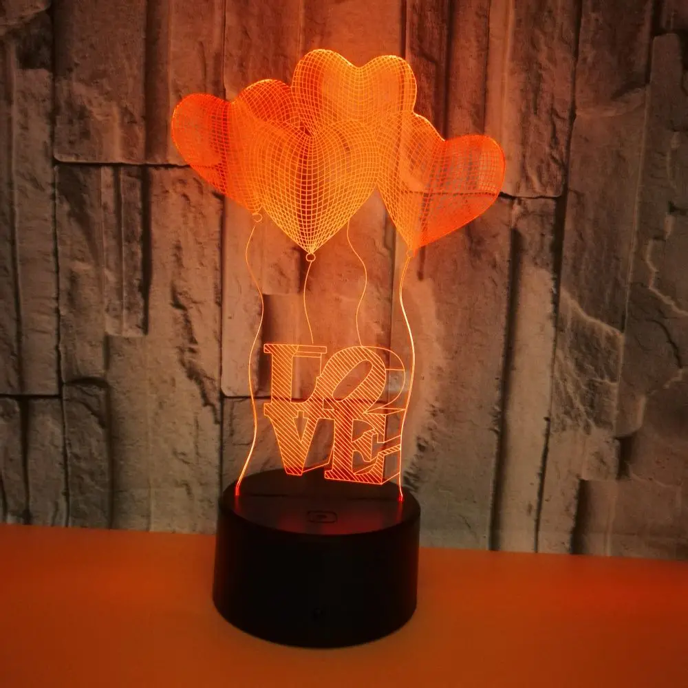 3D Night Light Love Heart,16 Colors Changing Lights (Remote Control and Touch Sensor),Illusion Bedroom Decoration Lamps for Kids