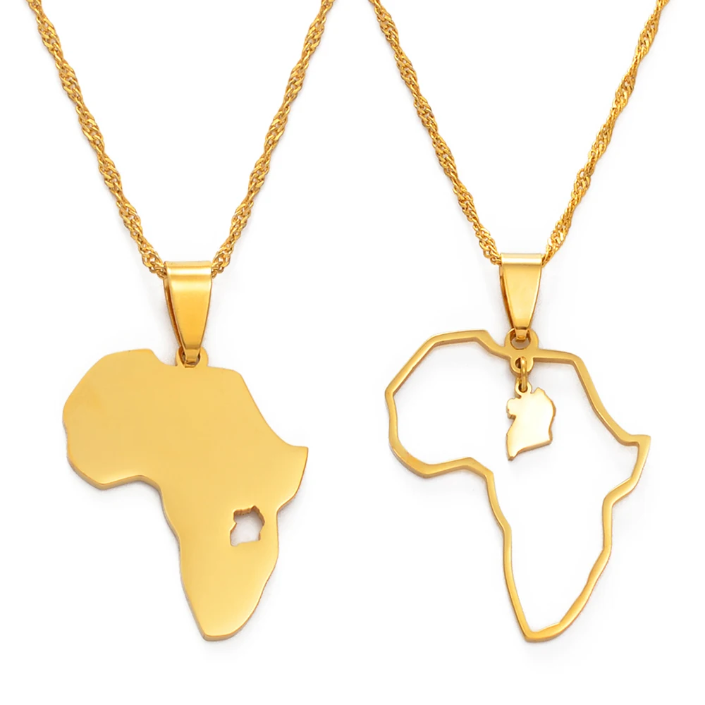 Anniyo Uganda Map Pendant Necklaces Gold Plated African Jewelry Stainless Steel Material @160321