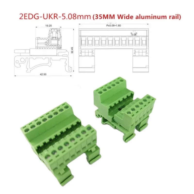 1Set 2-24 Pin 2EDG-UKR-5.08mm Rail Terminal Block Pitch 5.08mm Screw Plug-in Terminal Blocks Connector Din Rail Mounting Instead