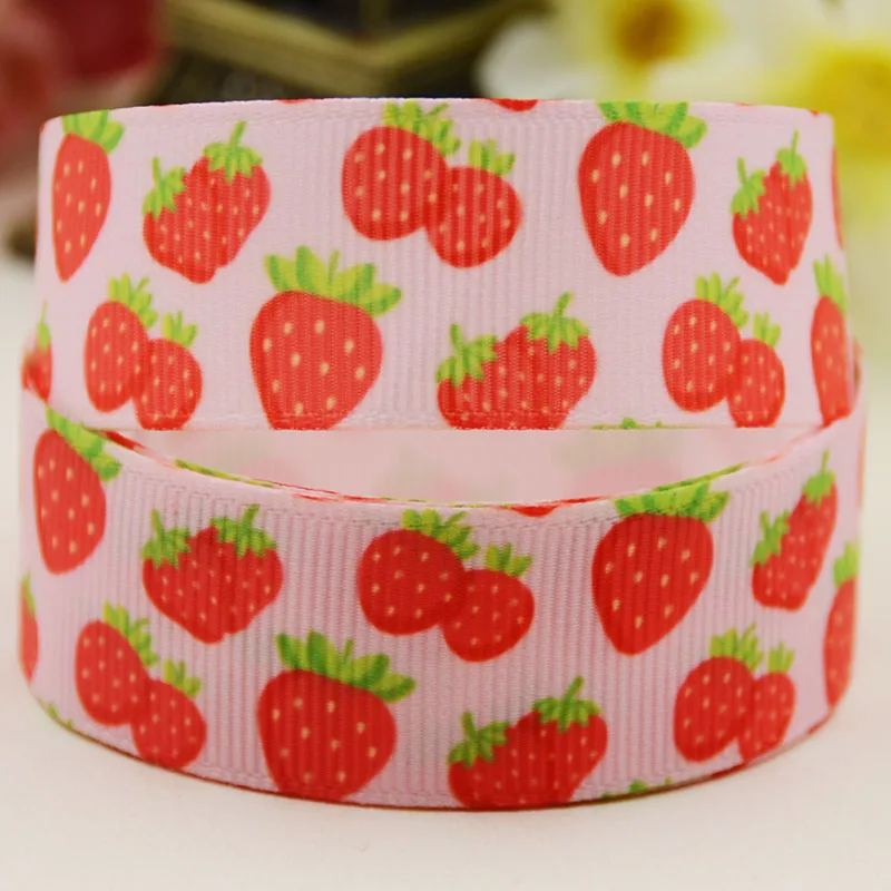 22mm 25mm 38mm 75mm Strawberry Cartoon pattern printed Grosgrain Ribbon party decoration 10 Yards X-04188