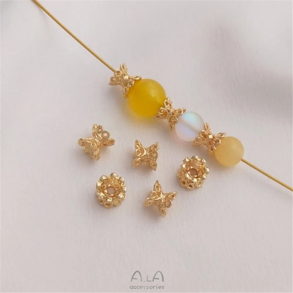 

14K genuine gold hollowed out double-sided flower holder Hand Beaded DIY bracelet necklace accessories hand-made materials