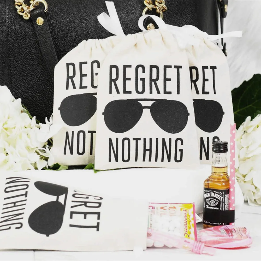 Bachelorette Party Hangovers Relief Bags Regret Nothing Black Aviator,Bags for Hangovers Kit,Small goodie candy bag