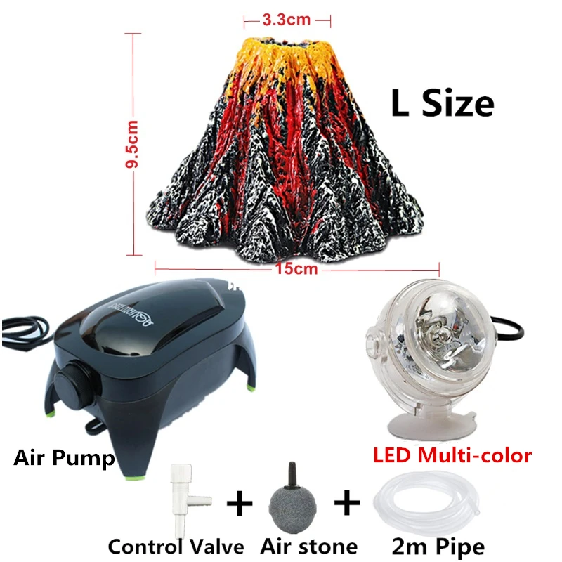 New Fashion Aquarium Volcano Stone Decoration Fish Tank Bubble Volcano Eruption Aquarium Ornament Used With Air Pump Led Light