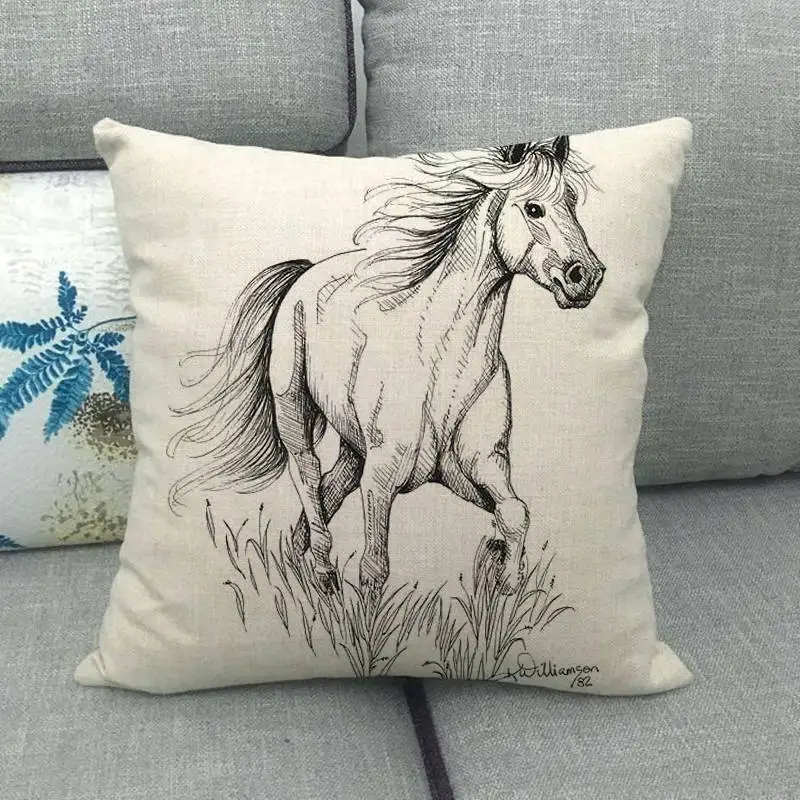 Animal pattern pillowcase decoration pillowcase simple wind pillow set art restoring ancient ways horse head linen pillow case