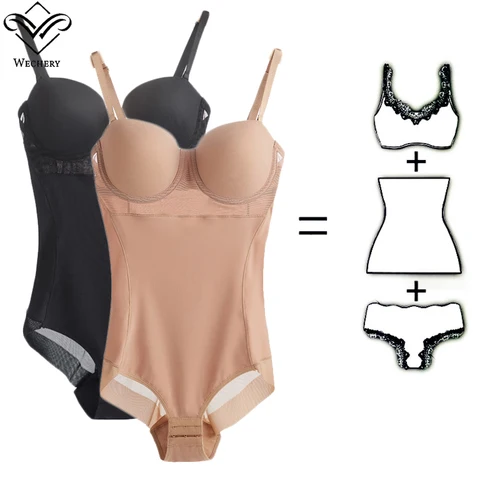 Imagen 1 del producto Wechery Shapewear mujeres adelgazamiento mono ropa interior Push Up Bodys con aros Correa Sexy monos negro