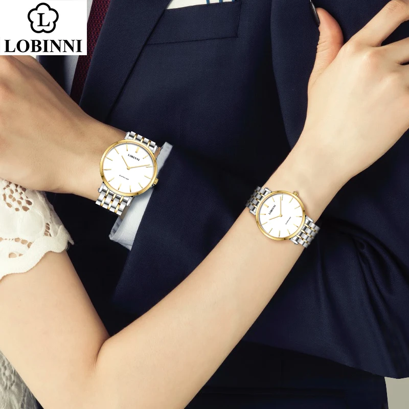 LOBINNI, relojes de pareja de marca de lujo, par de relojes de cuarzo japoneses para hombres y mujeres, reloj resistente al agua con cristal de zafiro de acero inoxidable
