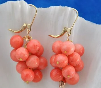 Bridal jewelry free shipping Hot sell8mm round pink coral dangle earring