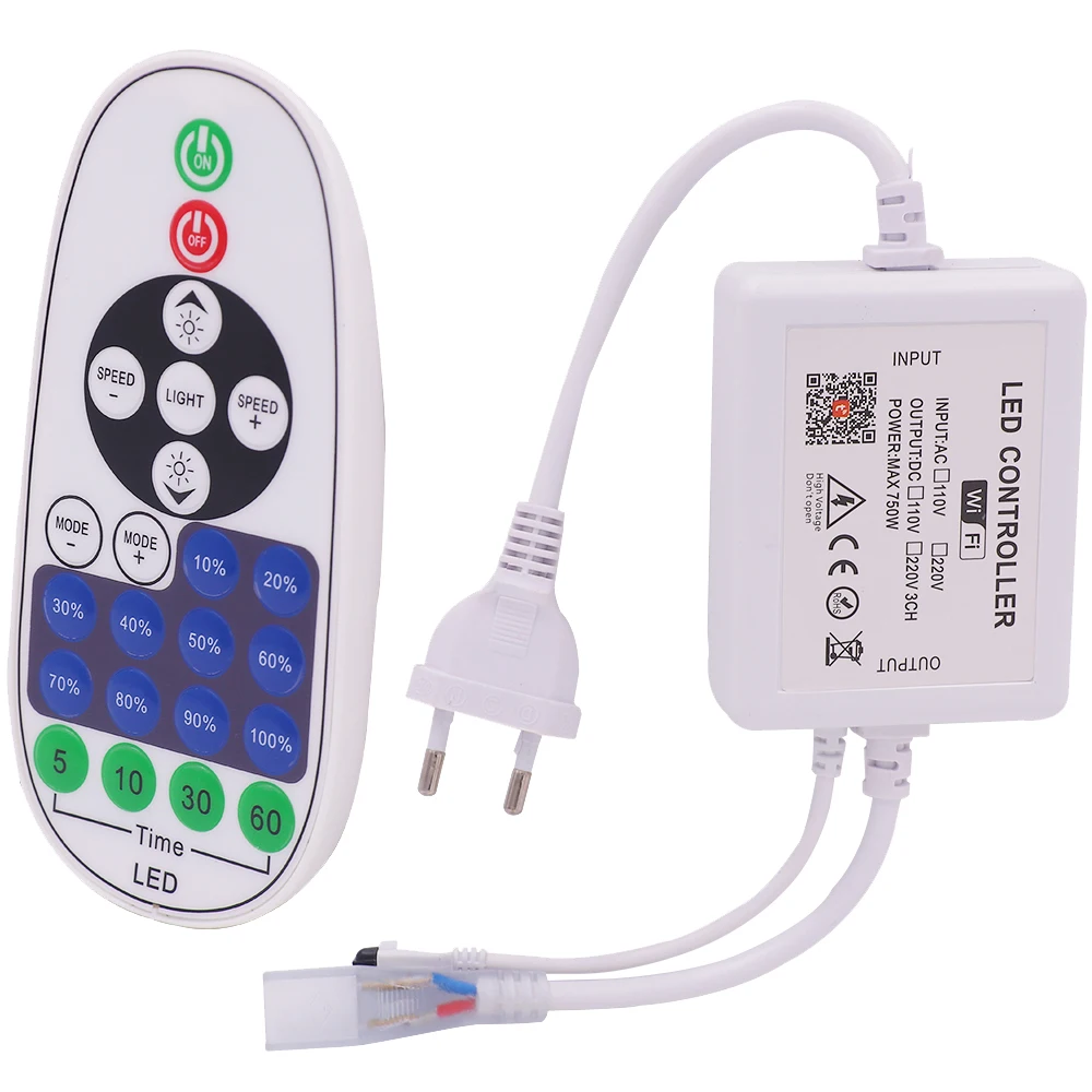 220V 110V Tuya WiFi Controller Dimmer for 2pin Single Color LED Strip Light 750W Controller with Remote WiFi App Control