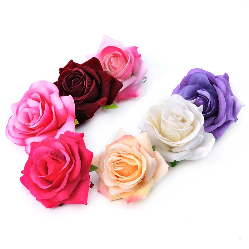 Women Velvet Cloth Rose Hair Clip Simulation Artificial Flower Corsage Brooch Pin Wedding Party Flamenco Dancer Hair Accessories