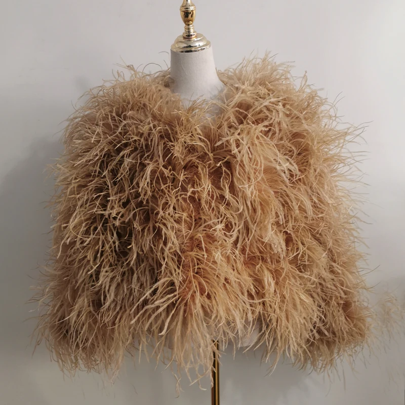 Winter Ostrich feathe Jacket Feather Coat Casual Long-sleeved Australia Imported feathe Jacket Ladies Nightclub Coat