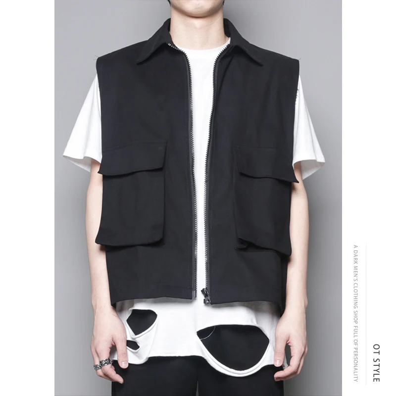 Guochao dark series street functional Tactical Vest Ins hip-hop Zipper vest vest vest men's multi-pocket