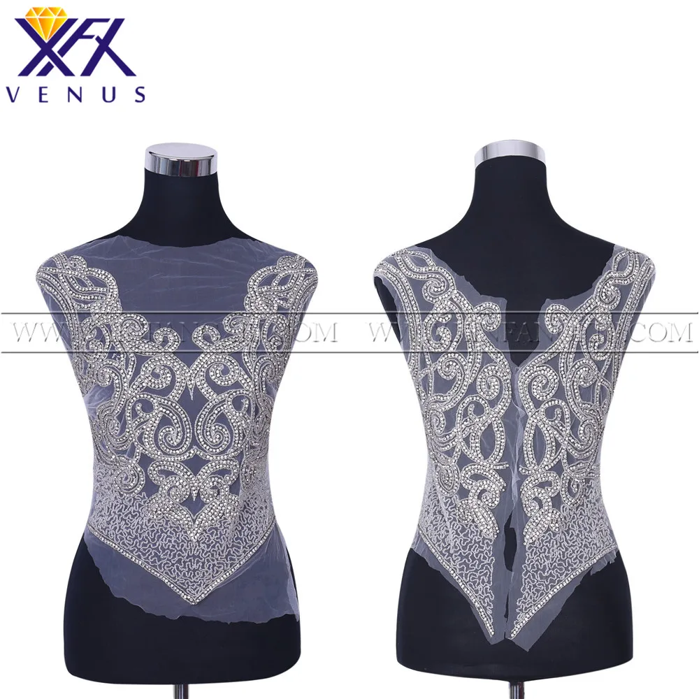 

XFX VENUS 1 Set Rhinestone Silver Beaded Bodice Patches Beads Trimming Beaded Applique Party Dress Women DIY Fabric Material