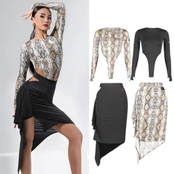 Sexy Latin Dance Clothes For Women Tops Skirt Latin Performance Wear Hollow Waist Long Sleeve Samba Costume Rumba Dress DNV14518