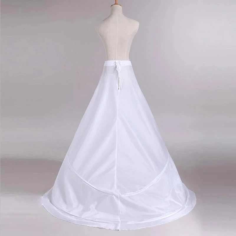 Luxurious Petticoat with Train White 2 Hoops Underskirt Crinoline for Bride Formal Dress Cheap Wedding Accessories