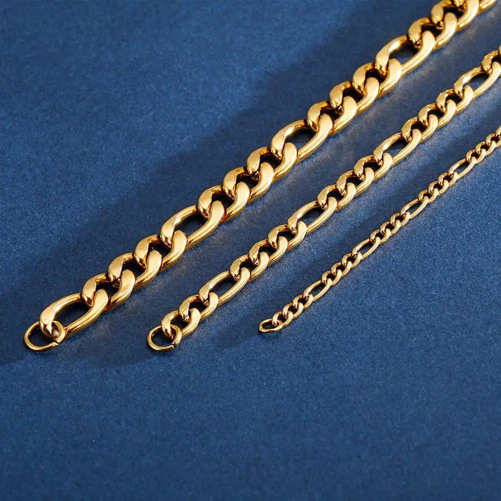 3/5/7mm Metal Gold Color Figaro Link Chain Bracelet  For Men Stainless Steel Fashion  Jewelry