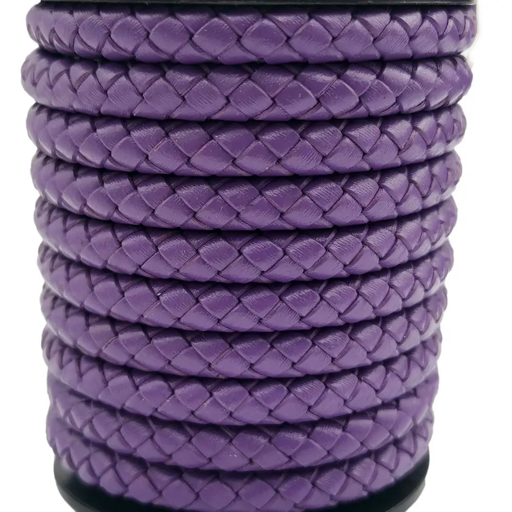 6mm Braided Leather Strap Purple Woven Folded Leather Bolos Cord for Bracelet Making