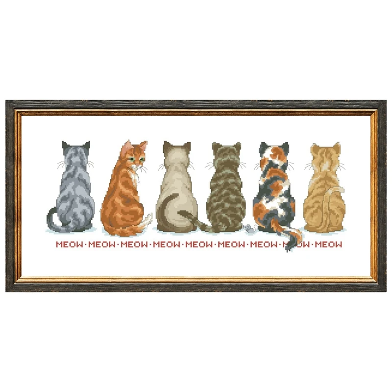 Back view of a row of cats cross embroidery kit cartoon pattern design 18ct 14ct 11ct unprint canvas Cross-stitch DIY needlework