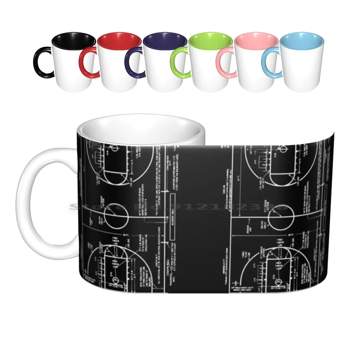 College Basketball Court Dimensions Patent Drawing Ceramic Mugs Coffee Cups Milk Tea Mug Basketball Court Ball Sports Sport