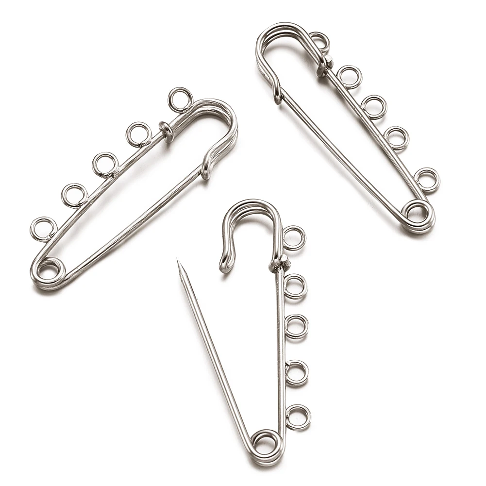 200pcs Iron 5Hole Kilt Pins Safe Broches for jewelrymaking Accessories 50x16mm,hole: 3mm, Platinum Color