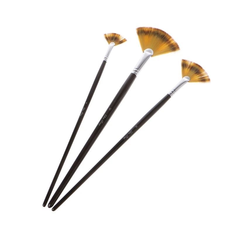 Набор из 3 веерных кистей, ручка для масляной акриловой водной живописи, деревянная ручка для художника