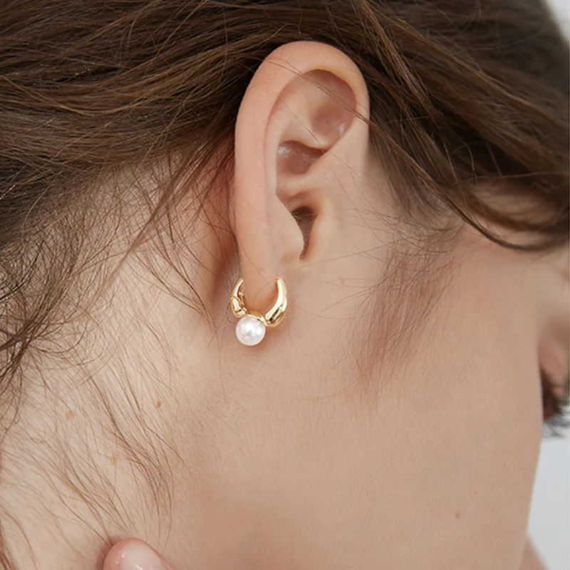 VENTFILLE Silver Gold Color Pearl Hoop Earrings for Women Girl Gift Wedding Party Clasp Jewelry Dropshipping Wholesale image 2