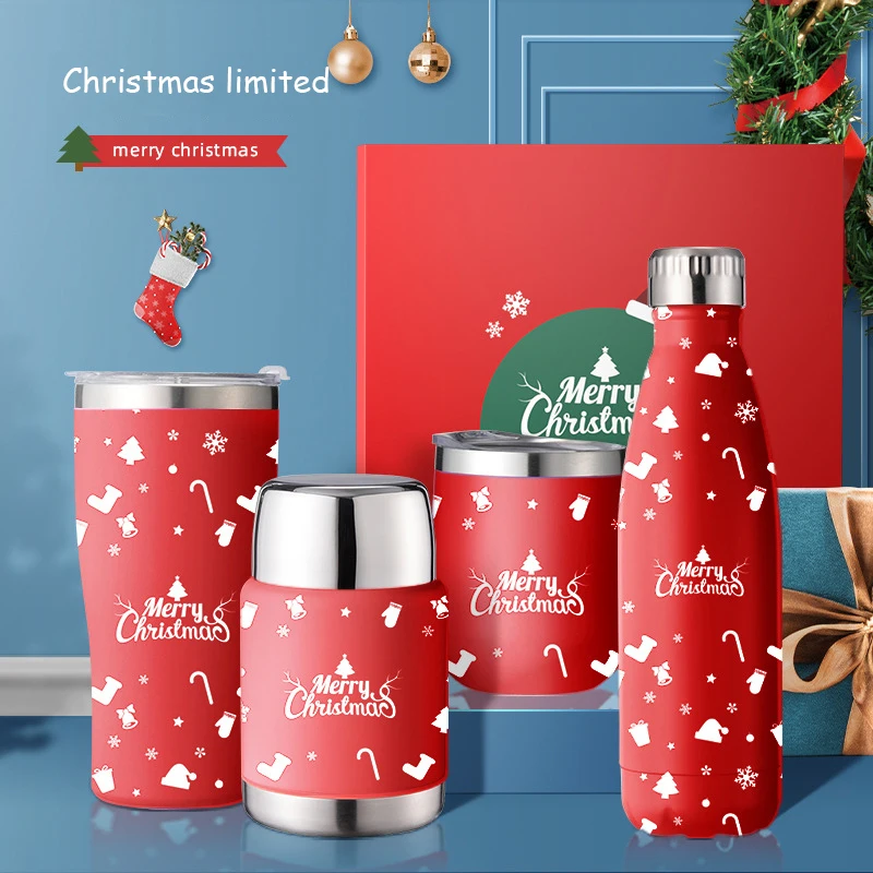 Christmas Series Water Cup Cola Bottle Car Cup Eggshell Cup Coffee Cup Stainless Steel Kettle Lunch Box Set Christmas Gift