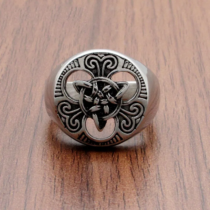 Vintage Trinity Knot Stainless Steel Men Rings Unique Hollow Design Celtics Triquetra Symbol Ring Fashion Nordic Amulet Jewelry