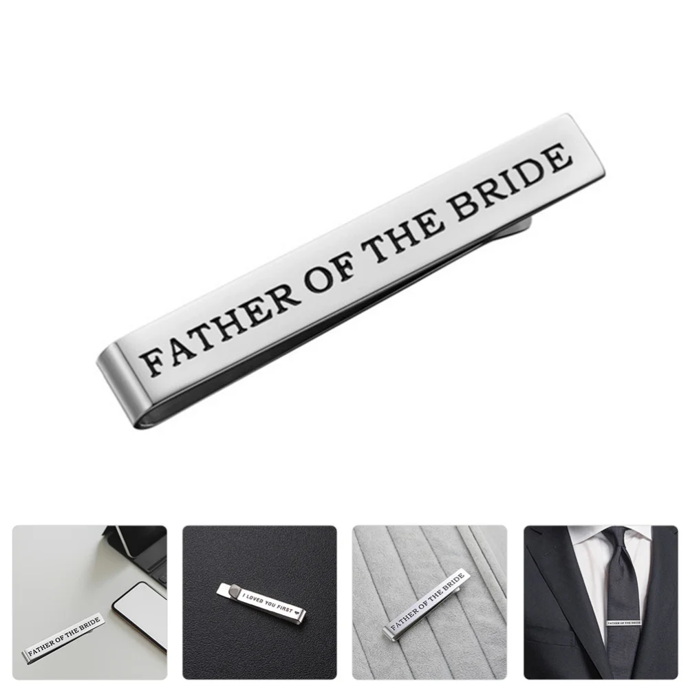 Tie Wedding Father Clip Bride The Bar Pin Men Suit Lettering Clips Bars Clasp Steel Titanium Sided Double Groom Collar Decor