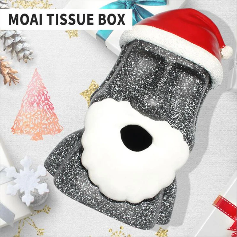 

Christmas Easter Island Moai Paper Holder Tissue Box Stone Santa Claus Moai 3D Sanitary Paper Storage Bar Bathroom Organizer