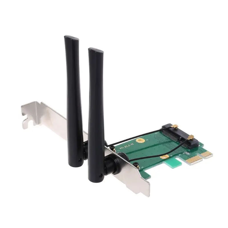 การ์ดเครือข่ายไร้สายWiFi Mini PCI-E Expressไปยังอะแดปเตอร์PCI-E 2เสาอากาศภายนอกPC