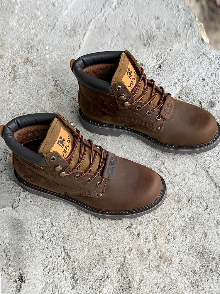 Mannen Echt Lederen Laarzen Classic Outdoor Laarzen Casual Schoenen Enkel Motorlaarzen Antislip Comfy Schoenen Westerse Stijl