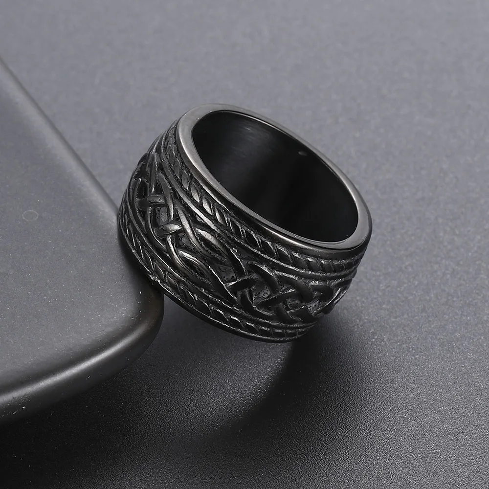 Punk Stainless Steel Knot Ring Big Round Band Viking Ring Norse Rings  Jewelry for Male Men Vintage Biker Rings