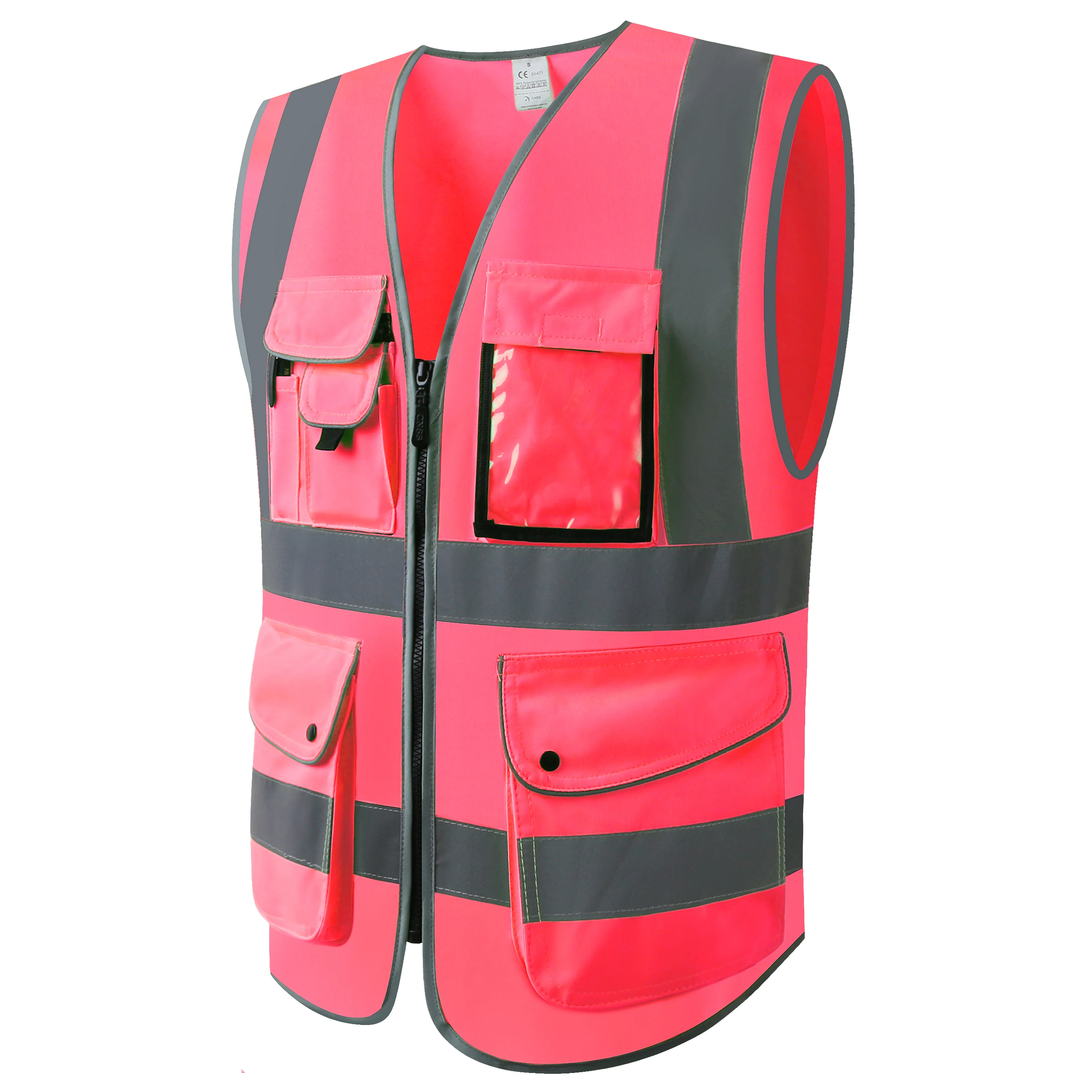 Safety Vest Reflective Bicycle Reflective Vest Hi Vis Vest Coat Hot Pink Vest with Pockets Working Vest for Men Vest Free Ship